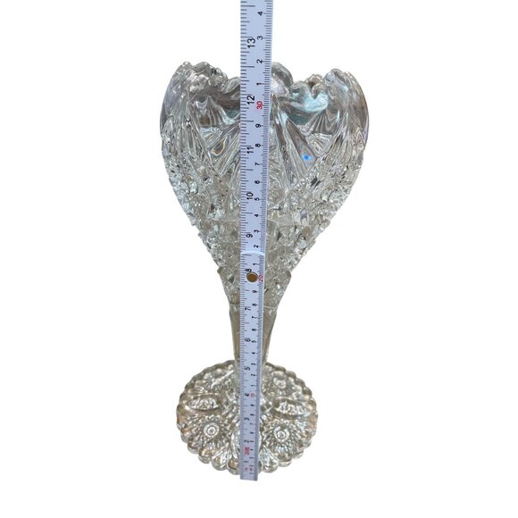 Antique 1900's Early American Pattern Glass Pedestrian floral Vase SKU 9342 - Picture 7 of 8